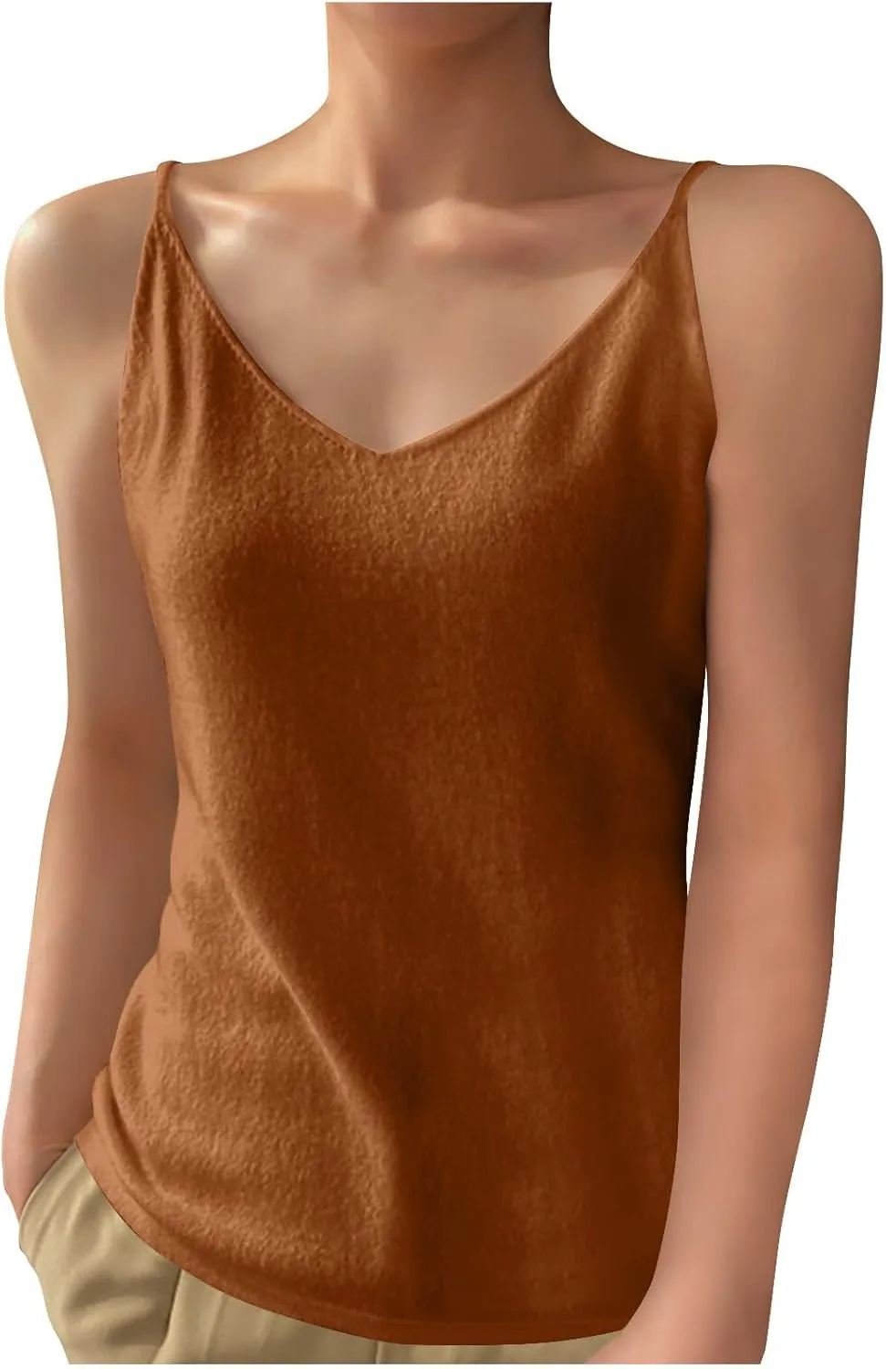 Womens Spaghetti Strap V-Neck Ribbed Knit Tank Tops Soft Camisole Casual Sleeveless Shirts Cami Top Basic Layering