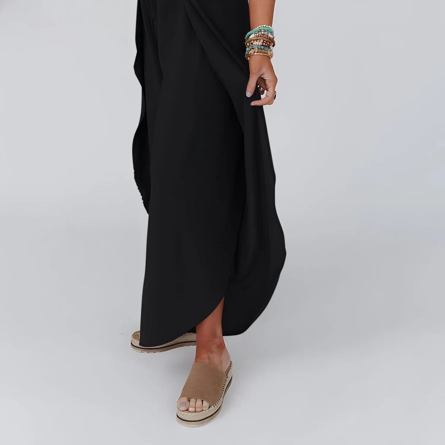Women's Summer Cotton Linen Wide Leg Pants Drawstring Palazzo Slimming Flared Flowy Beach Trousers with Pockets