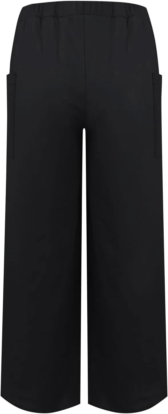 Women's Summer Cotton Linen Wide Leg Pants Drawstring Palazzo Slimming Flared Flowy Beach Trousers with Pockets