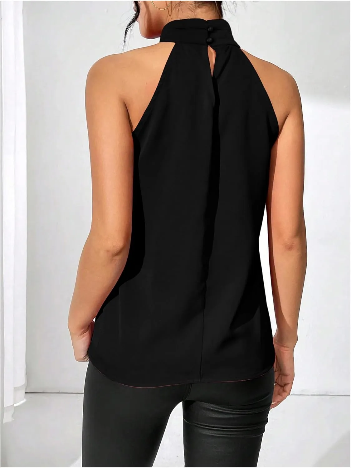 Women's Summer Halter Tops Floral Appliques Sleeveless Work Shirts Blouses for Women Dressy Casual