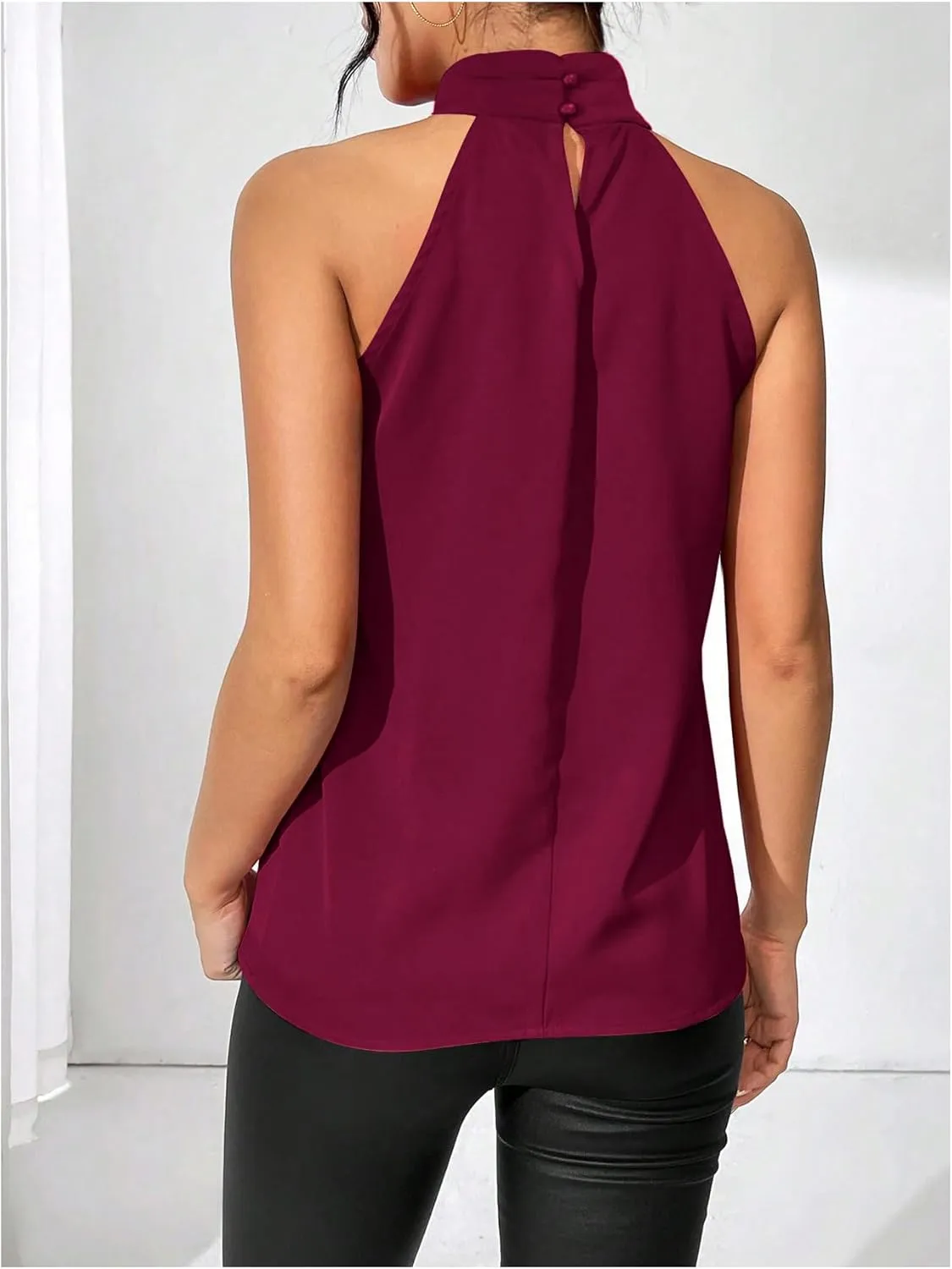 Women's Summer Halter Tops Floral Appliques Sleeveless Work Shirts Blouses for Women Dressy Casual