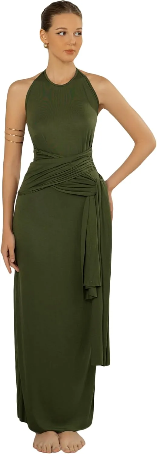 Women's Summer Maxi Sun Dress 2025 Sundresses Sleeveless Halter Neck Flowy Long Boho Dresses Going Out Party Dresses