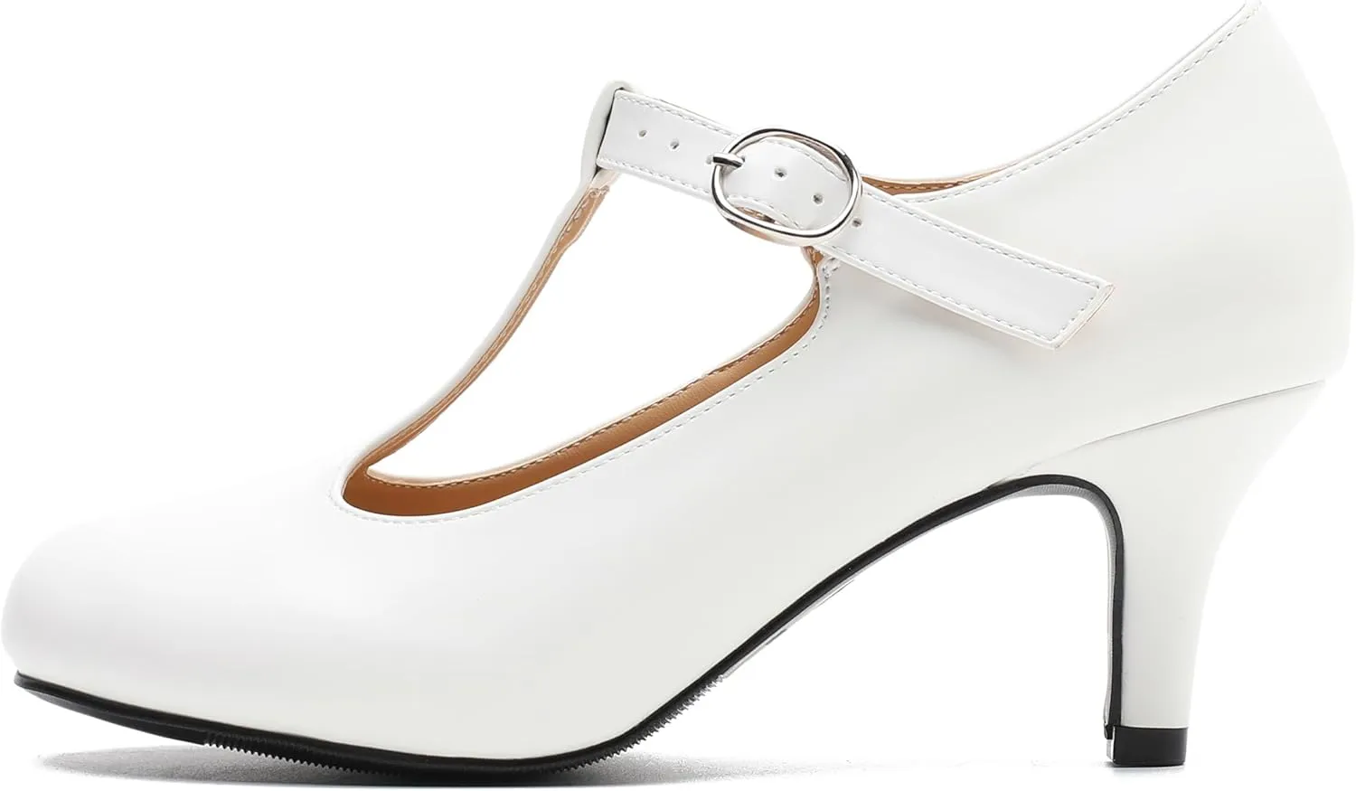 Women's T Strap Mary Jane Kitten Heel Pumps Round Toe Dress Office Work Shoes