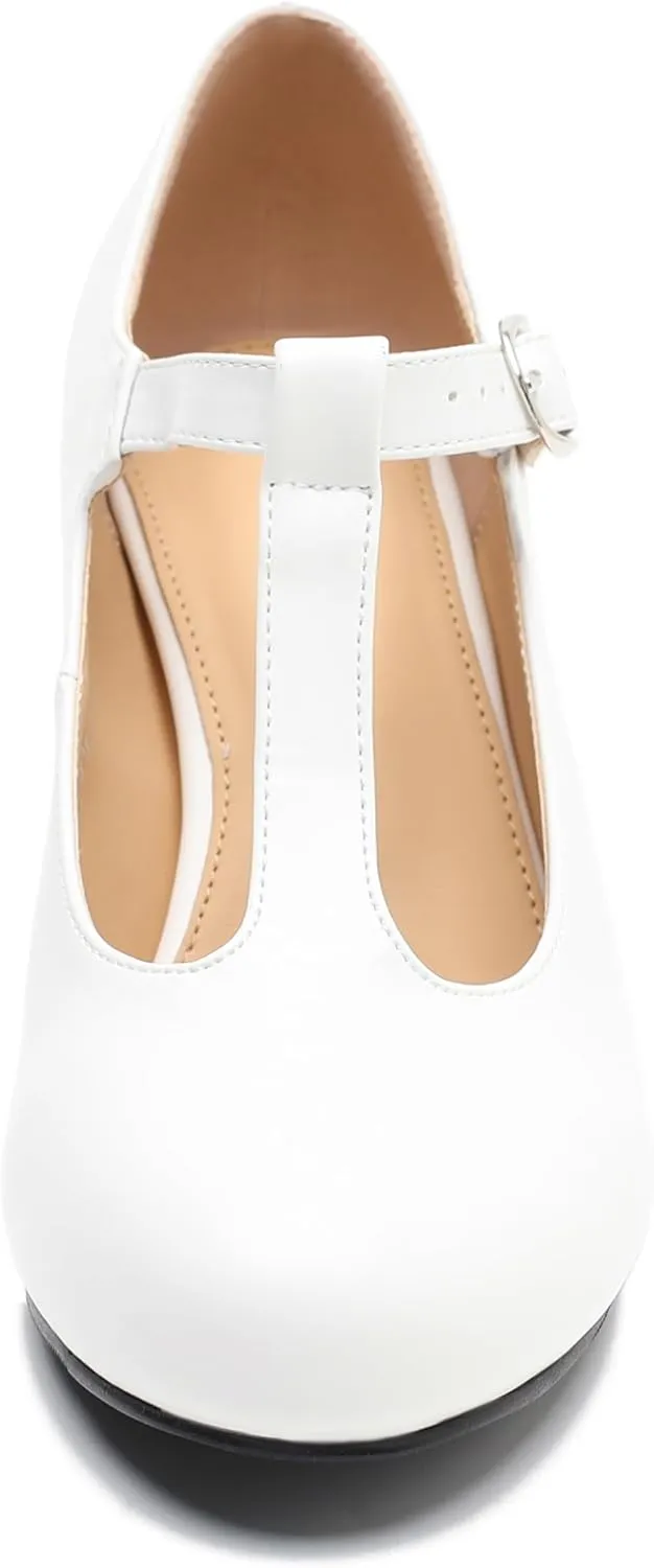 Women's T Strap Mary Jane Kitten Heel Pumps Round Toe Dress Office Work Shoes