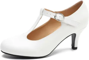 Women's T Strap Mary Jane Kitten Heel Pumps Round Toe Dress Office Work Shoes