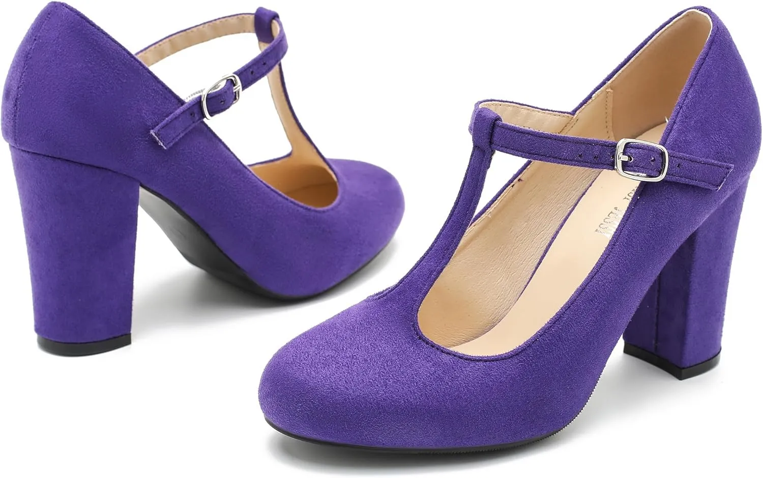 Women's T-Strap Mary Jane Pumps High Block Chunky Heel Wedding Dress Shoes