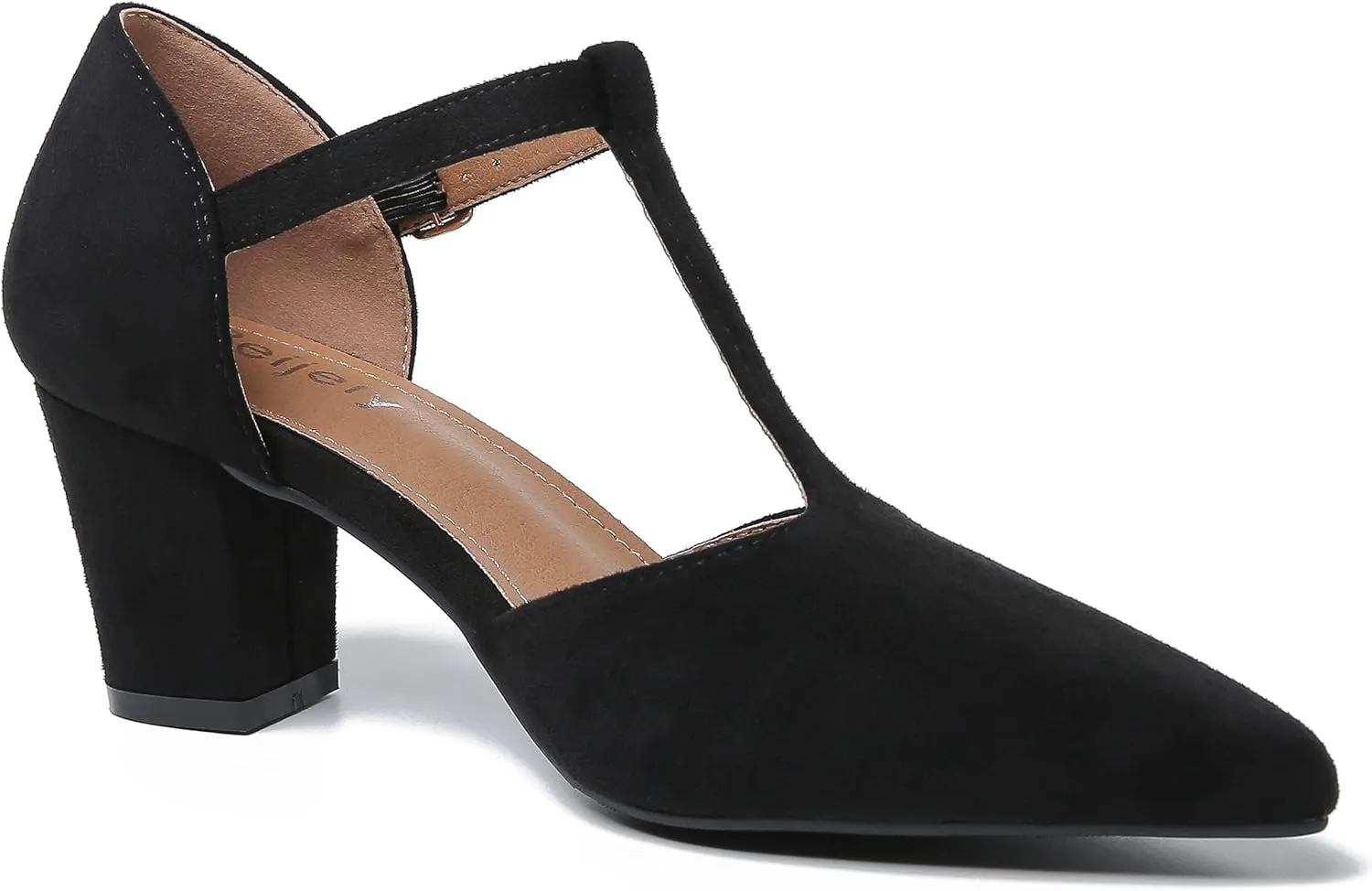 Womens T Strap Mary Jane Shoes Chunky Block Heel Pointed Toe Ankle Strap Buckle Dress Pumps
