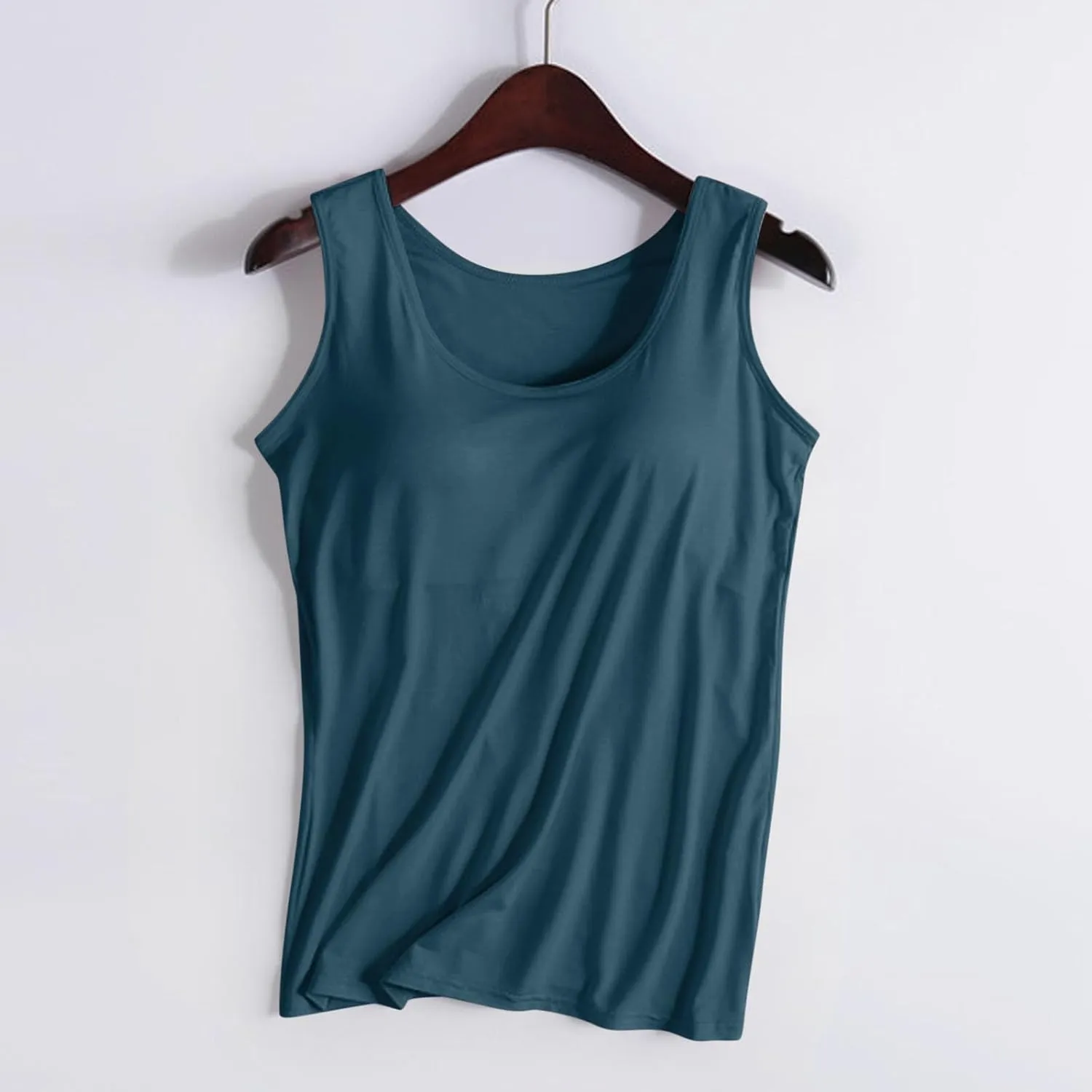 Womens Tank Top with Built in Bra Sleeveless Yoga Workout Shirt Summer Lounge Running Tops Solid Padded Undershirt
