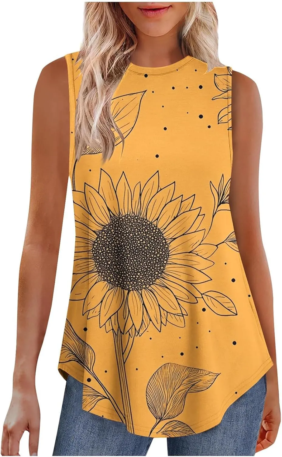 Women's Tank Tops Summer Loose Fit Camisoles Tees Soft Flowy Hem Scoop Neck Tee Blouses Lightweight T-Shirts for Ladies