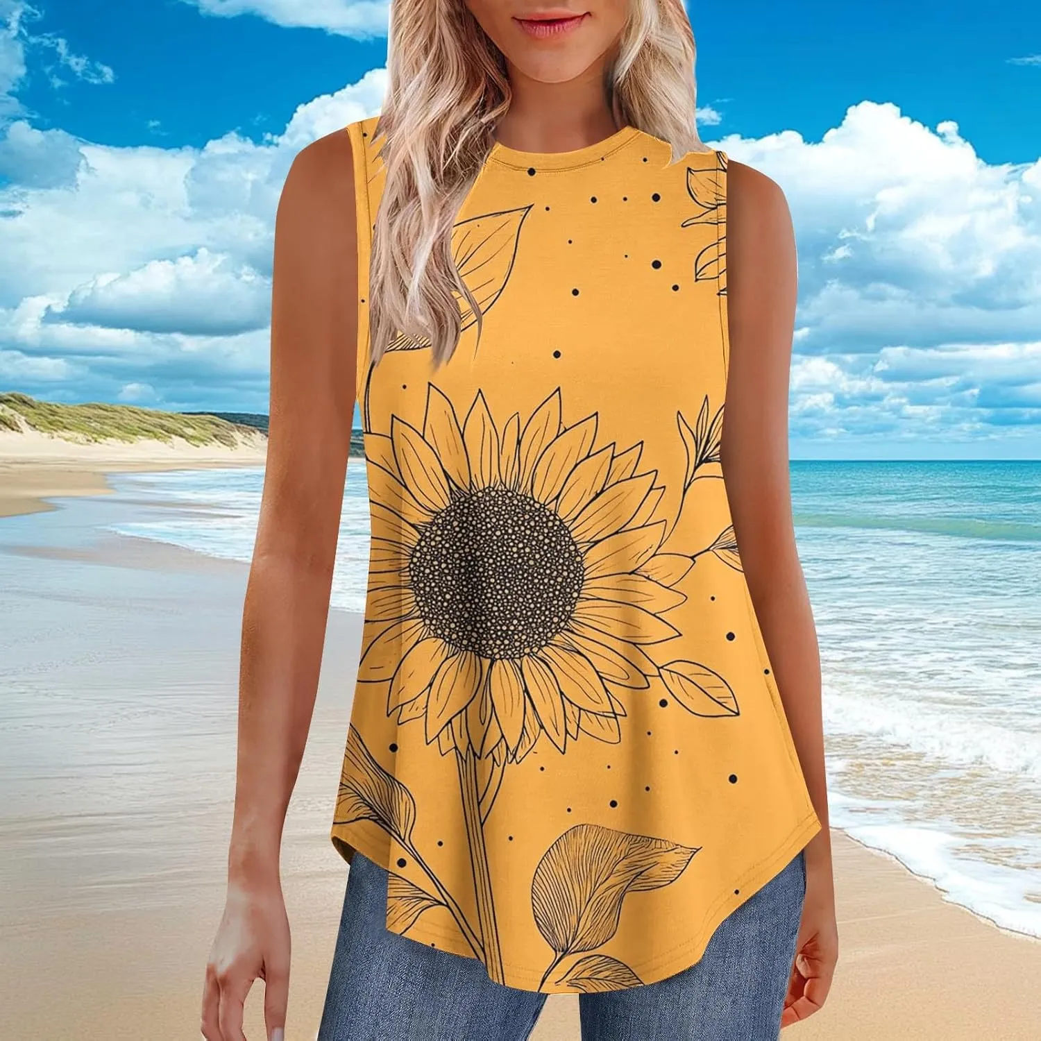 Women's Tank Tops Summer Loose Fit Camisoles Tees Soft Flowy Hem Scoop Neck Tee Blouses Lightweight T-Shirts for Ladies