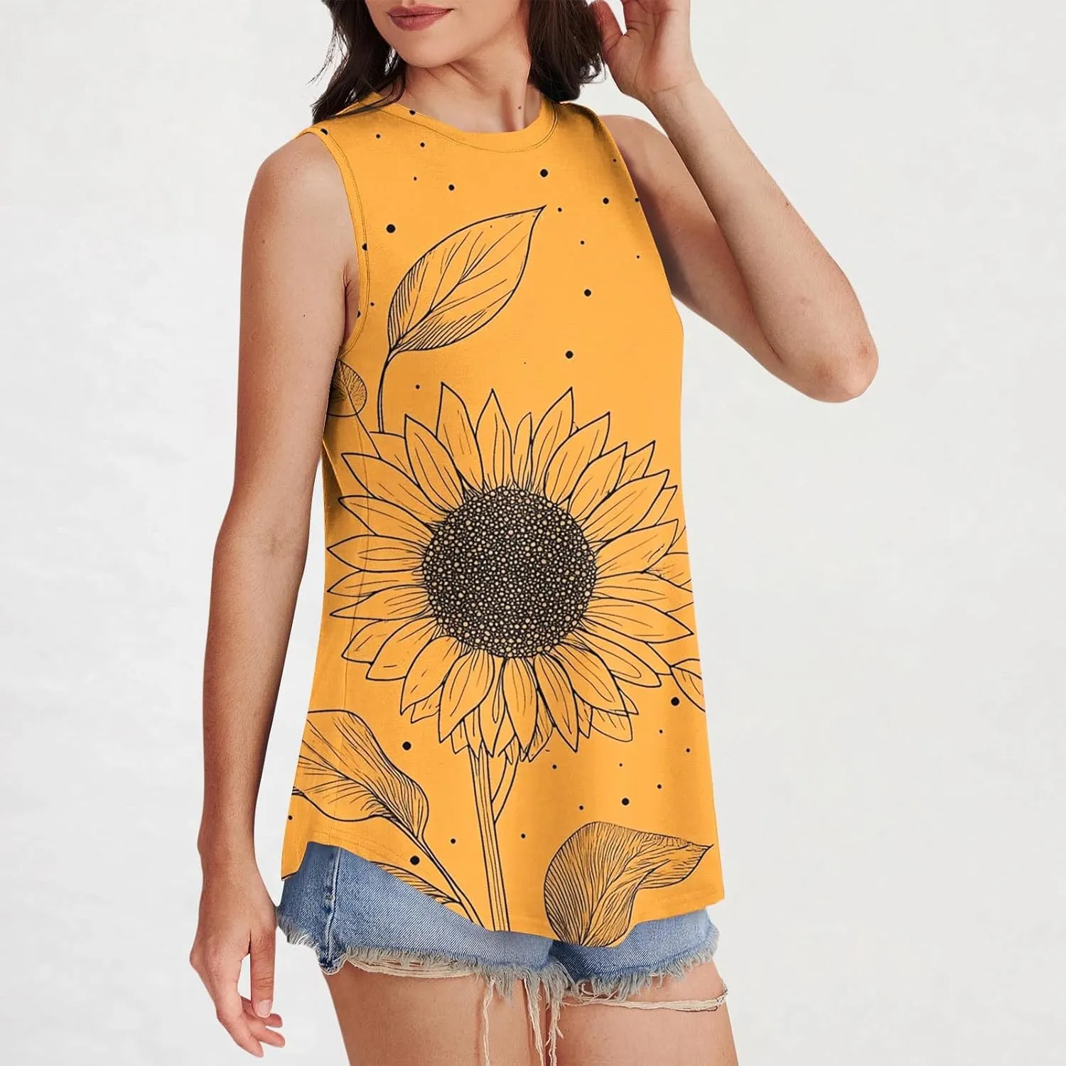 Women's Tank Tops Summer Loose Fit Camisoles Tees Soft Flowy Hem Scoop Neck Tee Blouses Lightweight T-Shirts for Ladies