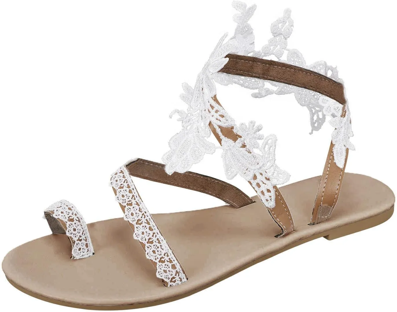 Women's Thong Flat Sandals Casual Lace Floral Beach Flip Flop Summer Toe Ring Roman Dressy Sandal Comfy Dress Shoes