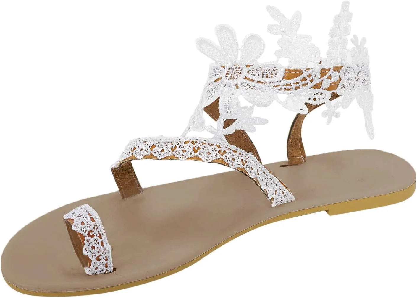 Women's Thong Flat Sandals Casual Lace Floral Beach Flip Flop Summer Toe Ring Roman Dressy Sandal Comfy Dress Shoes