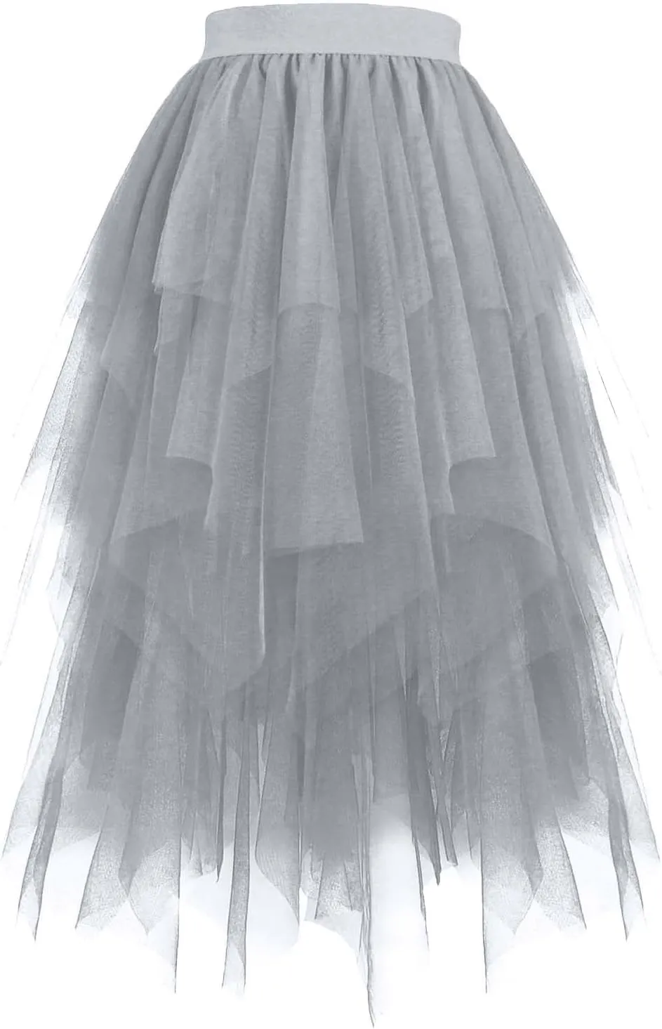 Women's Tulle Skirts High Low Layered Puffy Fairy Skirts High Waist Midi Length Irregular Tutu Skirt