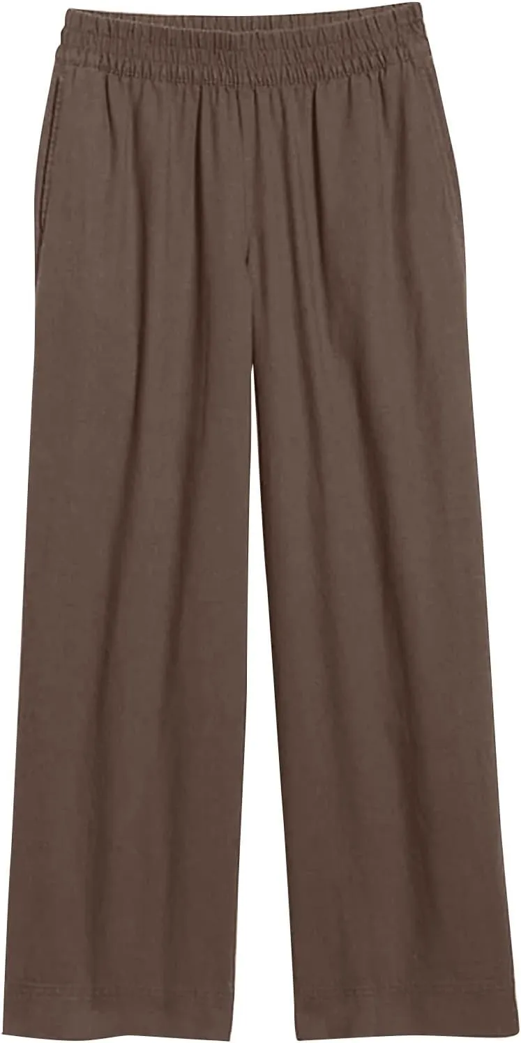 Women's Vintage Striped Print High Elastic Waist Wide Leg Beach Palazzo Pants Pockets Summer Caual Flowy Trousers