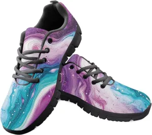 Womens Walking Shoes Non Slip Gym Workout Sneakers Popular Lace-Up Lightweight Comfort Cushion Shoes for Outdoor Size 5-12 Black Sole