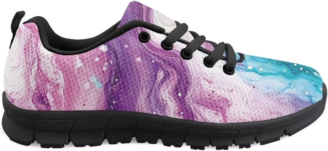 Womens Walking Shoes Non Slip Gym Workout Sneakers Popular Lace-Up Lightweight Comfort Cushion Shoes for Outdoor Size 5-12 Black Sole