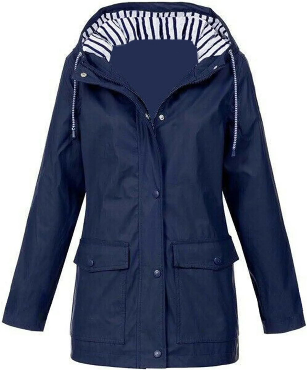 Womens Waterproof Rain Jacket Lightweight Zip Up Long Hooded Windbreaker Jacket Active Outdoor Raincoat