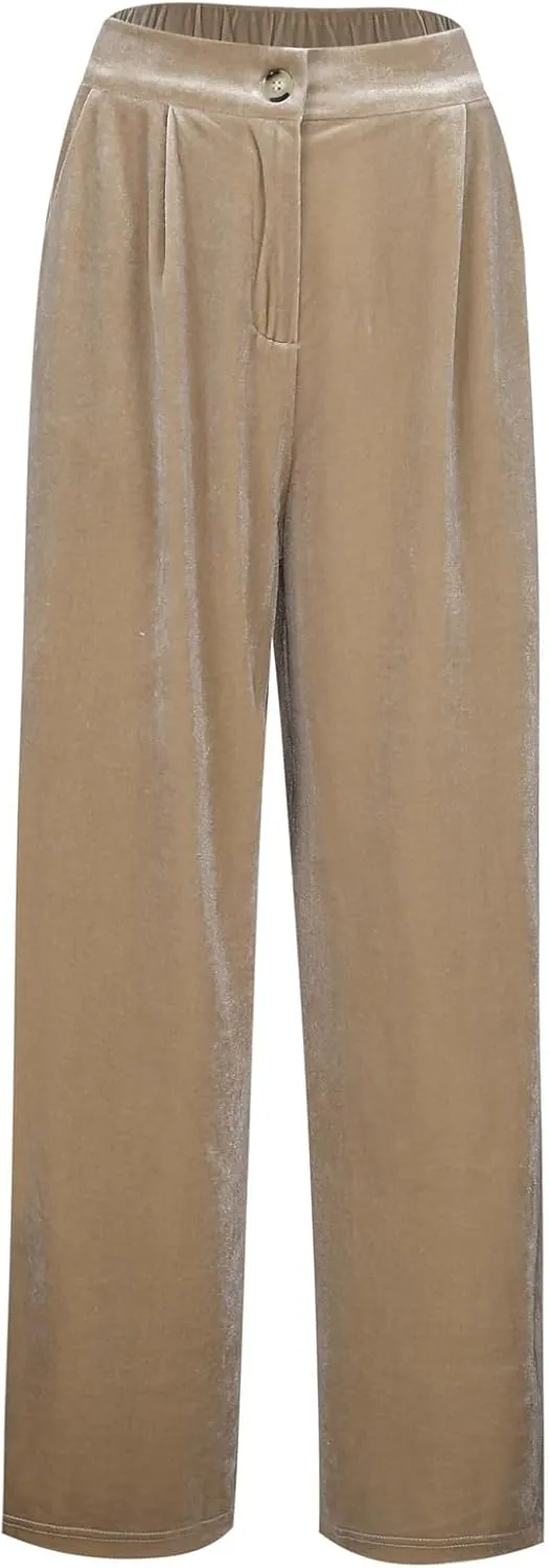 Womens Wide Leg Pants High Waist Corduroy Trousers Fall Winter Suede Button Temperament Elegant Commuting Casual Pant