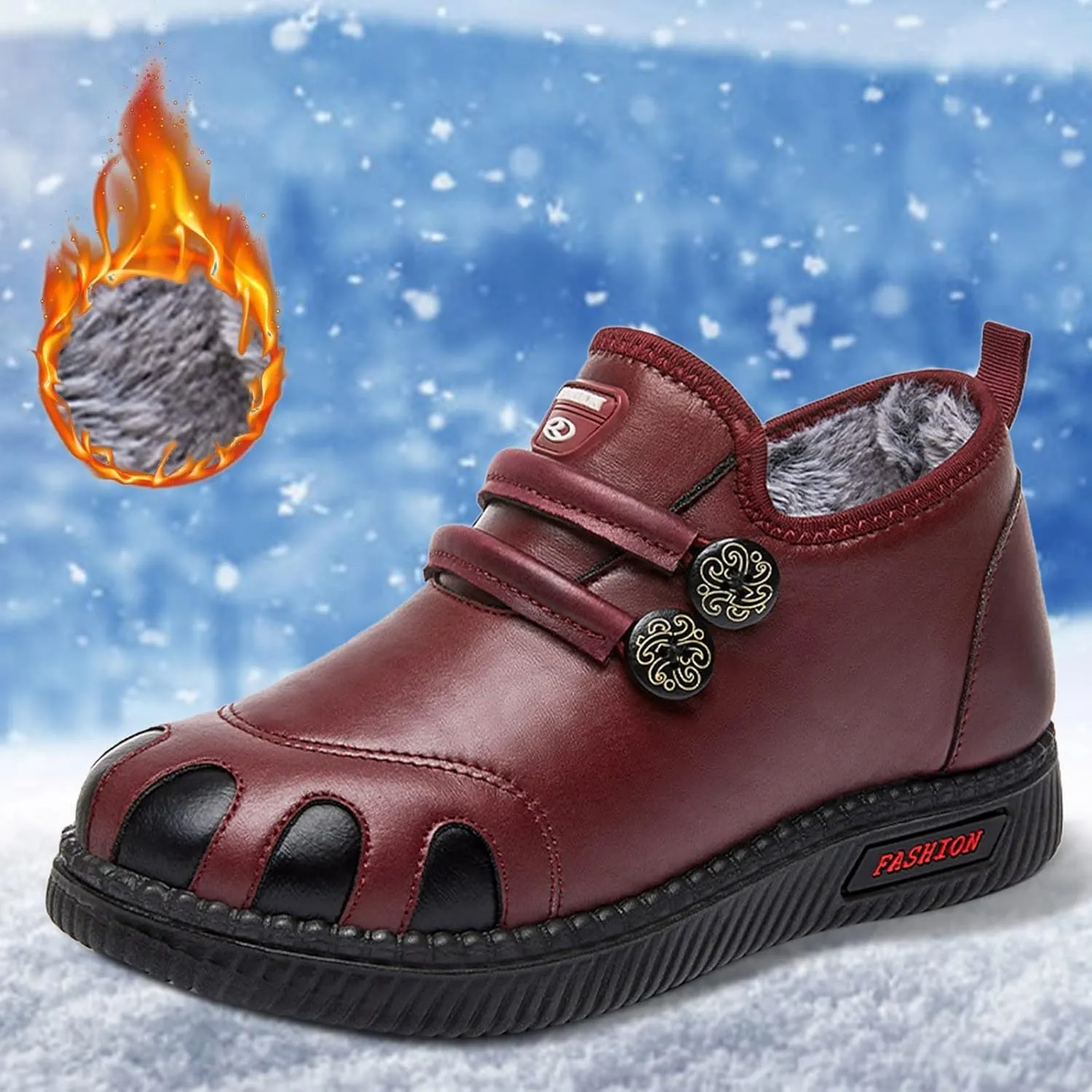 Womens Wide Snow Boots Waterproof Insulated Womens Winter Boots Fur Lined Slip ons Furry Winter Boots for Women Womens Rubber Ankle Boots Waterproof Botas Invierno Mujer Elegantes