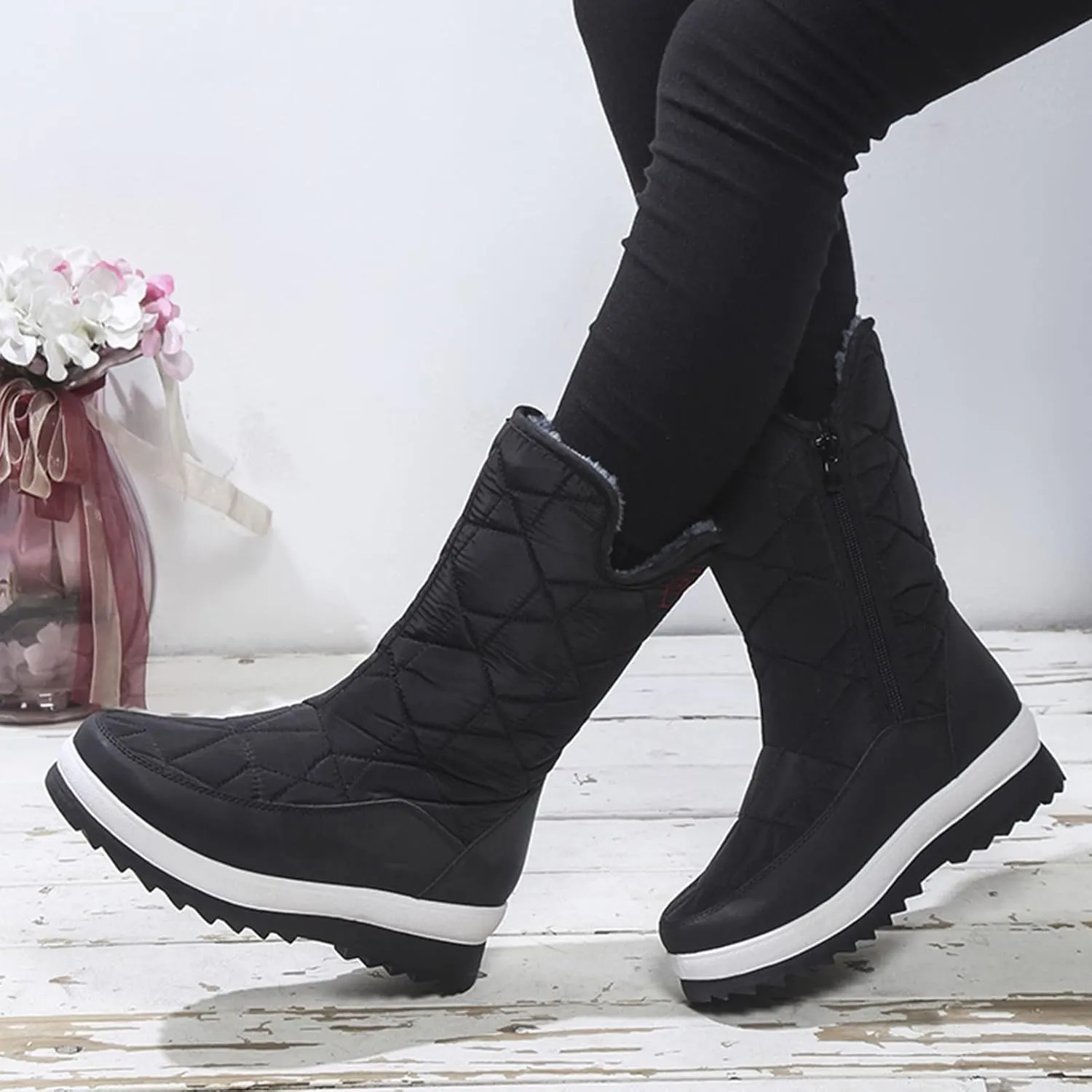 Women's Wide Width Waterproof Snow Boots Womens Winter Boots Wide Ankle Winter Shoes for Women Waterproof Snow Non Slip Boots for Snow and Ice Women Platform Ankle Winter Boots for Women