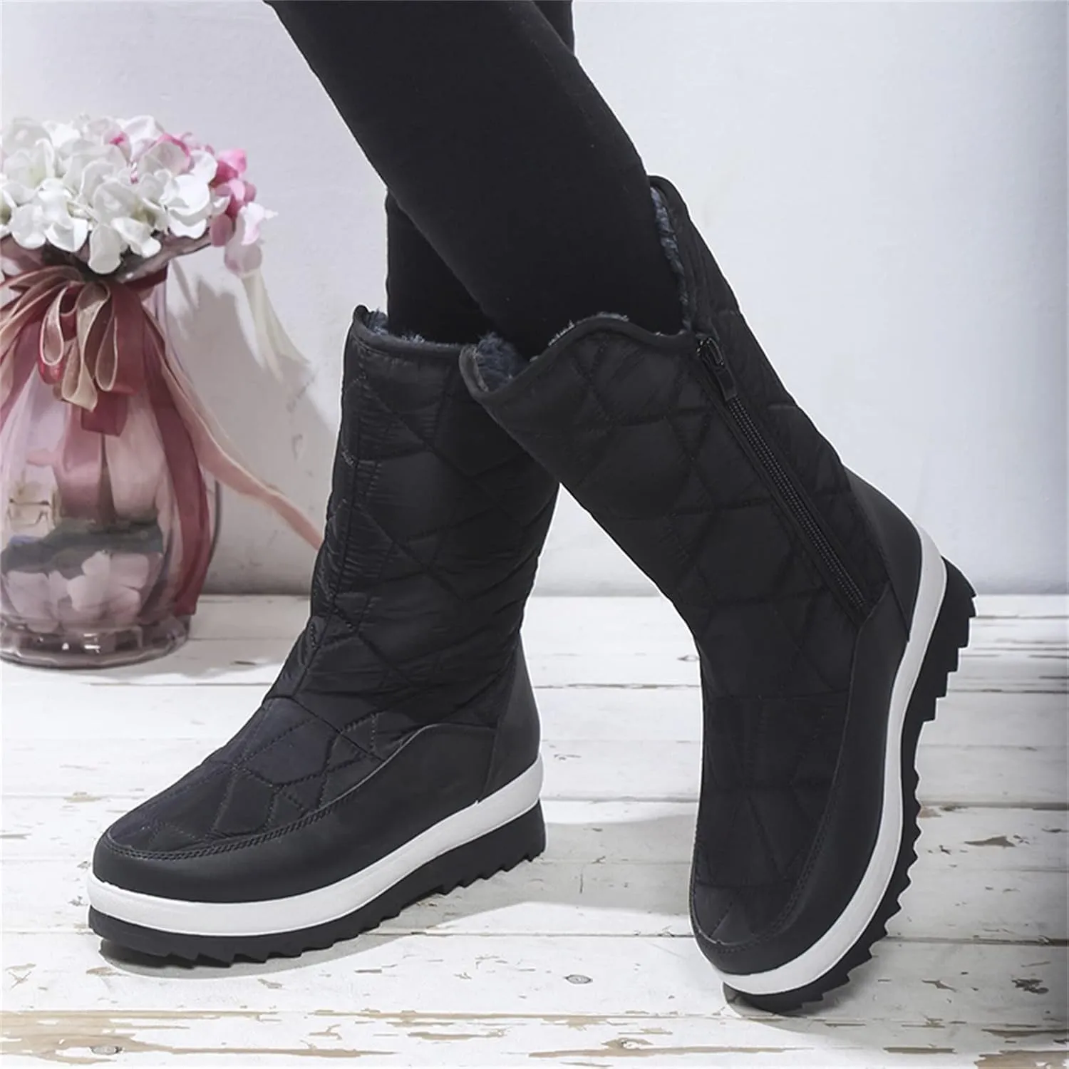 Women's Wide Width Waterproof Snow Boots Womens Winter Boots Wide Ankle Winter Shoes for Women Waterproof Snow Non Slip Boots for Snow and Ice Women Platform Ankle Winter Boots for Women