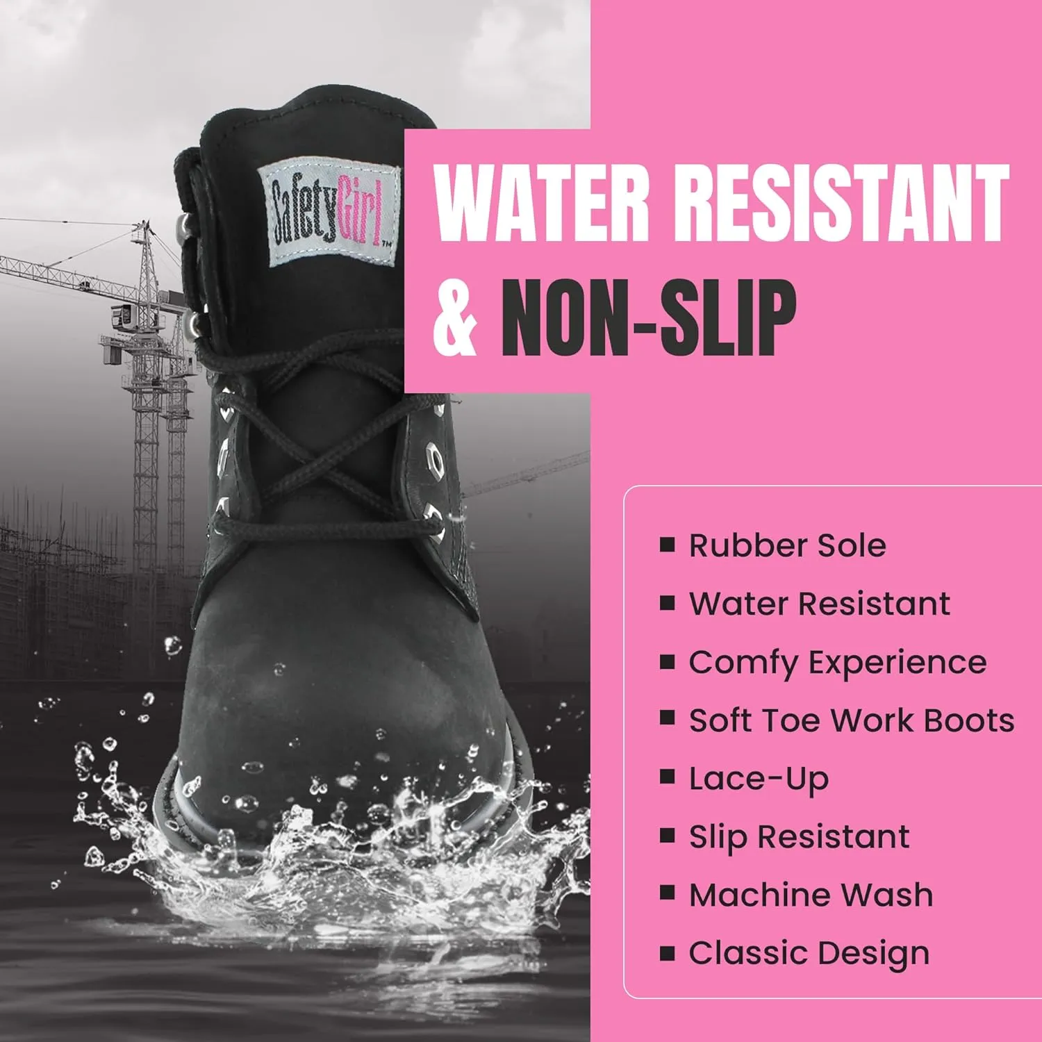 Womens Work Boots | Waterproof Leather Work Boots for Women | Oil & Slip-Resistant Soft Toe Boots for Women | Premium Nubuck Leather | Lightweight and Comfortable | Black Leather - 8M