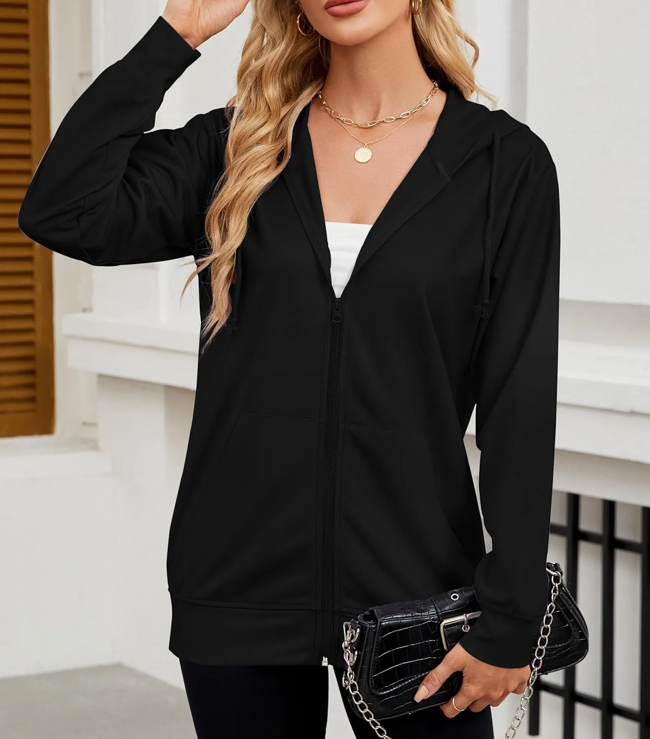 Women's Zip Up Hoodies Long Sleeve Sweatshirts Fall Outfits Casual Oversized Full Zip Hooded Jacket 2025 Fashion