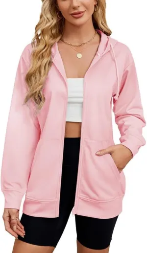 Women's Zip Up Hoodies Long Sleeve Sweatshirts Fall Outfits Casual Oversized Full Zip Hooded Jacket 2025 Fashion
