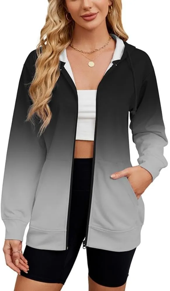 Women's Zip Up Hoodies Long Sleeve Sweatshirts Fall Outfits Casual Oversized Full Zip Hooded Jacket 2025 Fashion