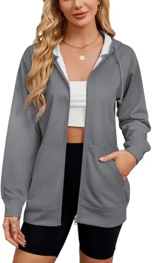 Women's Zip Up Hoodies Long Sleeve Sweatshirts Fall Outfits Casual Oversized Full Zip Hooded Jacket 2025 Fashion