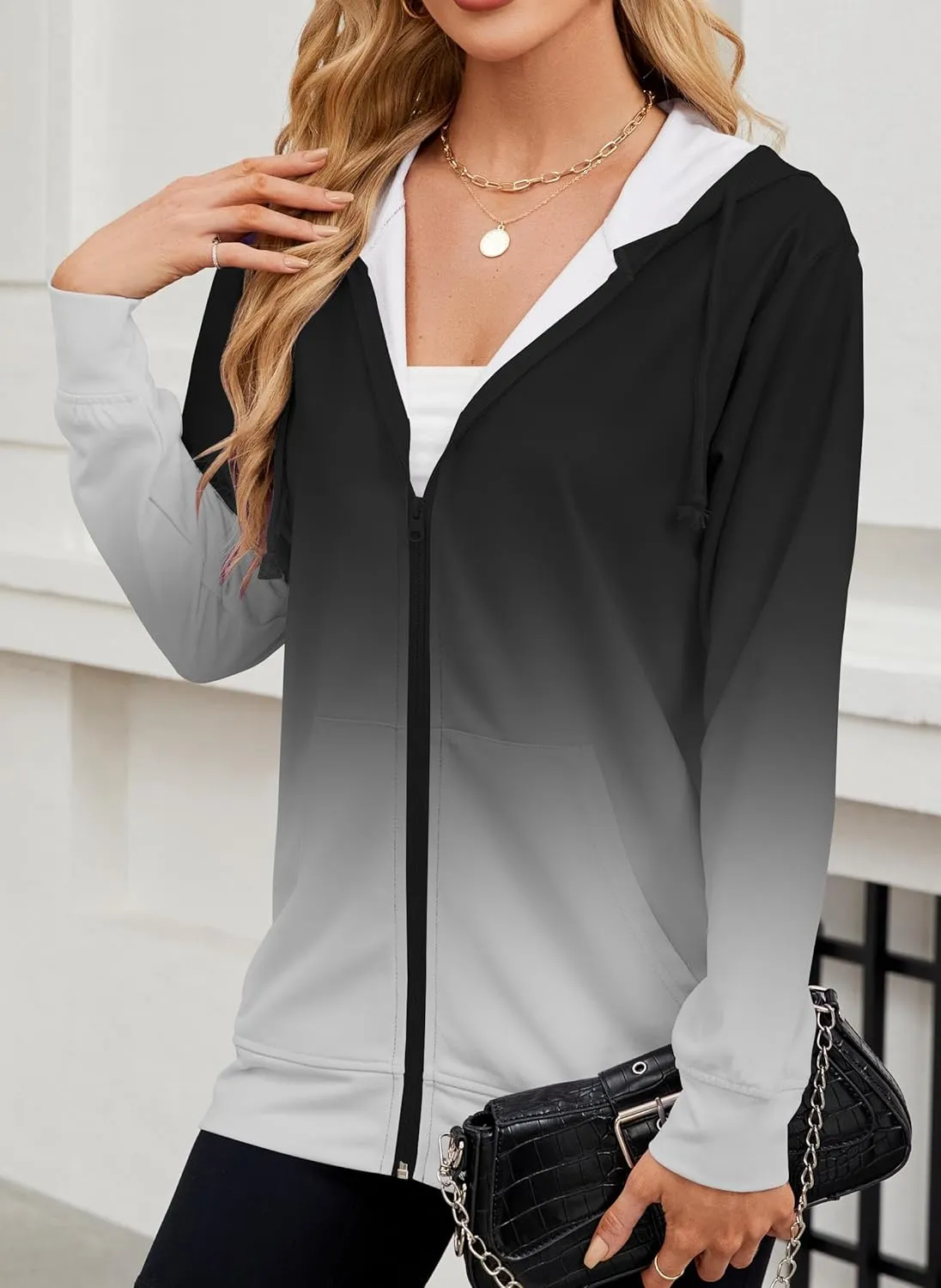 Women's Zip Up Hoodies Long Sleeve Sweatshirts Fall Outfits Casual Oversized Full Zip Hooded Jacket 2025 Fashion