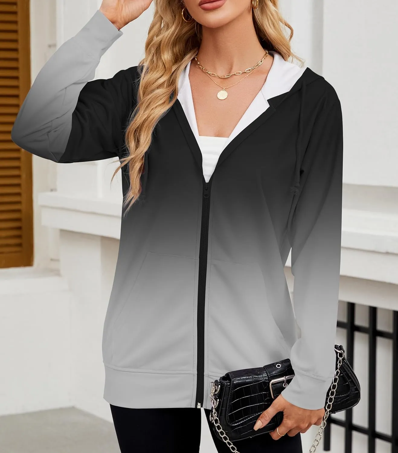 Women's Zip Up Hoodies Long Sleeve Sweatshirts Fall Outfits Casual Oversized Full Zip Hooded Jacket 2025 Fashion