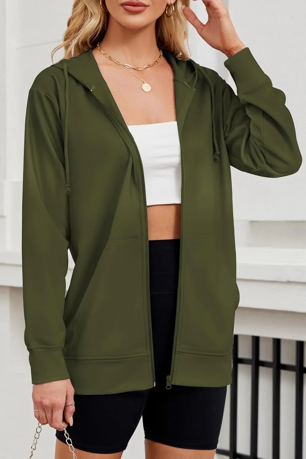 Women's Zip Up Hoodies Long Sleeve Sweatshirts Fall Outfits Casual Oversized Full Zip Hooded Jacket 2025 Fashion