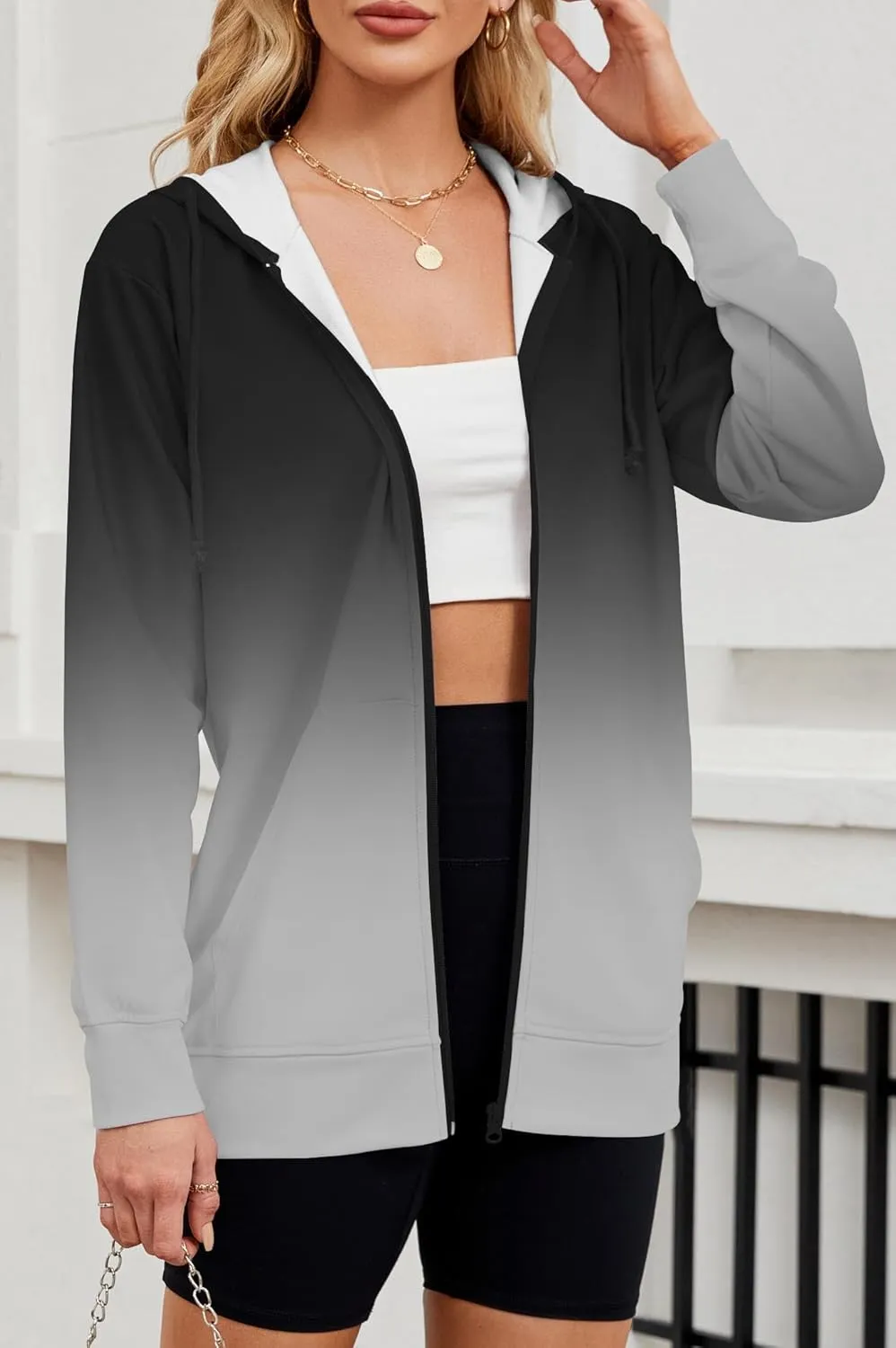 Women's Zip Up Hoodies Long Sleeve Sweatshirts Fall Outfits Casual Oversized Full Zip Hooded Jacket 2025 Fashion