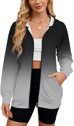 Women's Zip Up Hoodies Long Sleeve Sweatshirts Fall Outfits Casual Oversized Full Zip Hooded Jacket 2025 Fashion