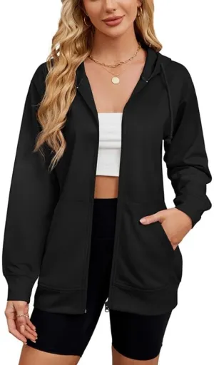 Women's Zip Up Hoodies Long Sleeve Sweatshirts Fall Outfits Casual Oversized Full Zip Hooded Jacket 2025 Fashion