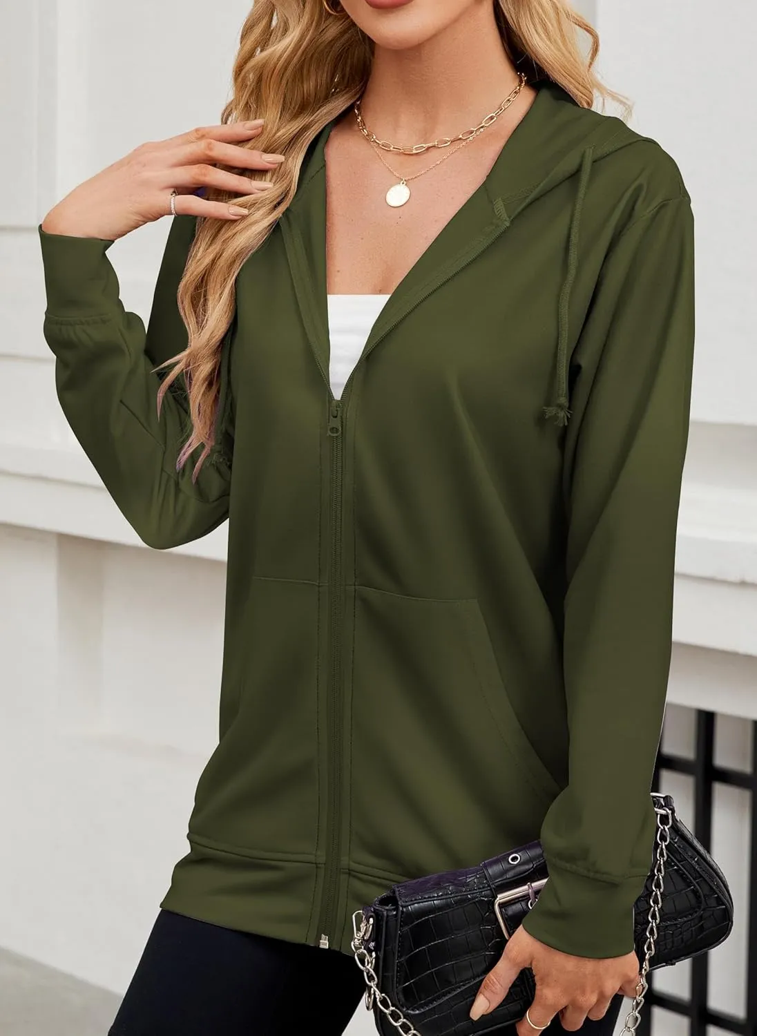 Women's Zip Up Hoodies Long Sleeve Sweatshirts Fall Outfits Casual Oversized Full Zip Hooded Jacket 2025 Fashion