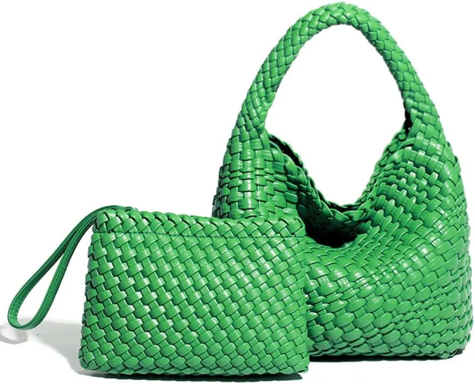 Woven Satchel Handbags for Women Vegan Leather Handwoven Shoulder Bag with Small Handmade Purse Large Travel Braided Summer Top Handle Handbags