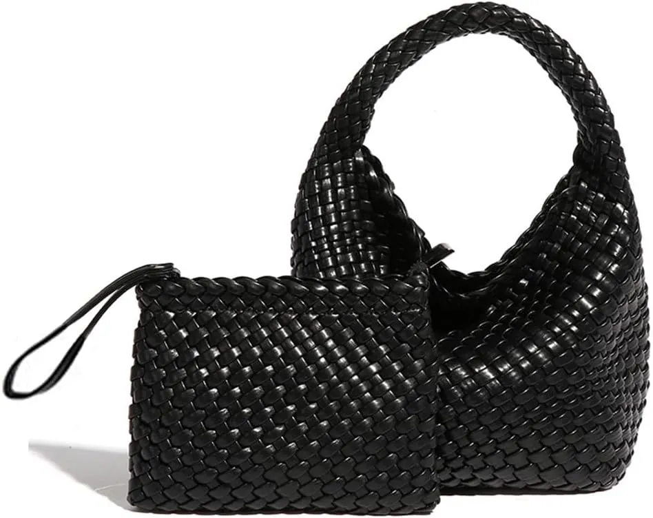 Woven Satchel Handbags for Women Vegan Leather Handwoven Shoulder Bag with Small Handmade Purse Large Travel Braided Summer Top Handle Handbags