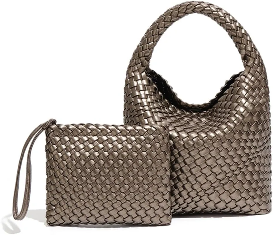 Woven Satchel Handbags for Women Vegan Leather Handwoven Shoulder Bag with Small Handmade Purse Large Travel Braided Summer Top Handle Handbags