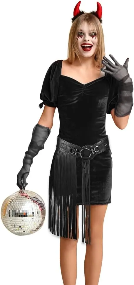 XGOPTS Women Leather Tassel Fringe Belt Gothic Tassel Waist Belt Western Punk Skirt Belts Body Cage Harness Cinch Belt, Black