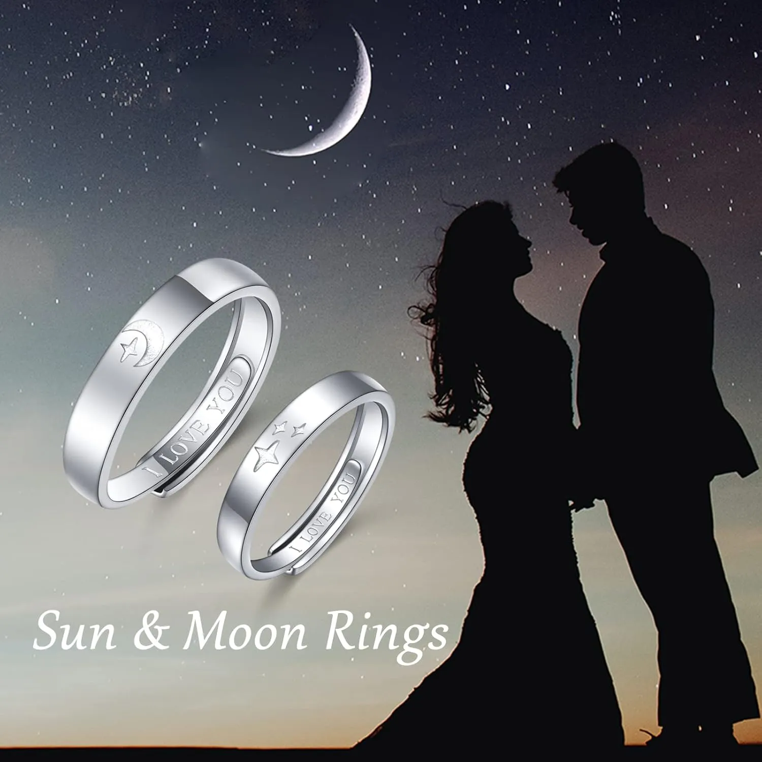 Yearace Couple Rings, 925 Sterling Silver Promise Ring for Couples Romantic Love Couples Jewelry Gifts, Adjustable Engagement Wedding Ring for Him and Her