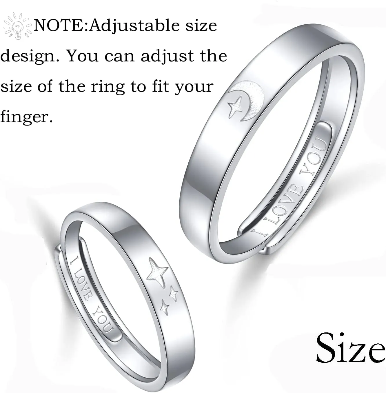 Yearace Couple Rings, 925 Sterling Silver Promise Ring for Couples Romantic Love Couples Jewelry Gifts, Adjustable Engagement Wedding Ring for Him and Her