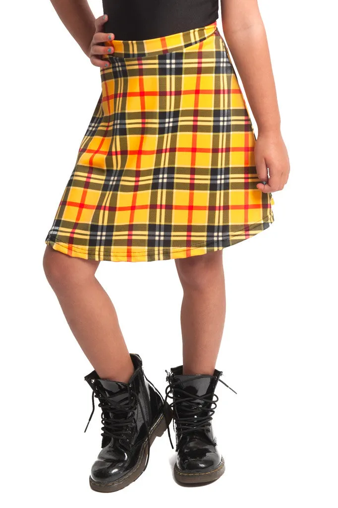 Yellow Plaid Kids Skater Skirt