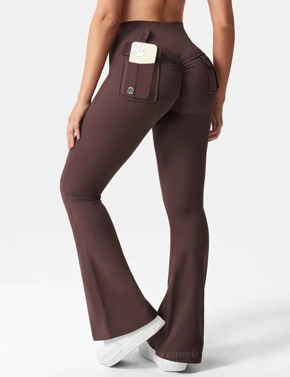 YEOREO CoreFlex Flare Leggings with Pockets for Women Scrunch Workout Leggings Butt Lifting Gym Yoga Pants