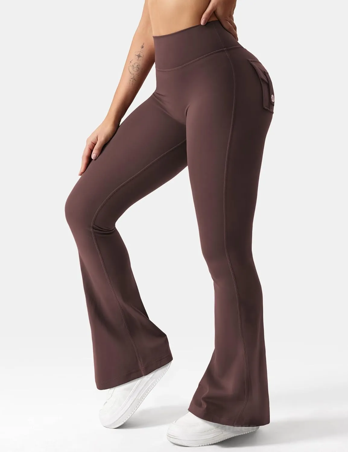 YEOREO CoreFlex Flare Leggings with Pockets for Women Scrunch Workout Leggings Butt Lifting Gym Yoga Pants