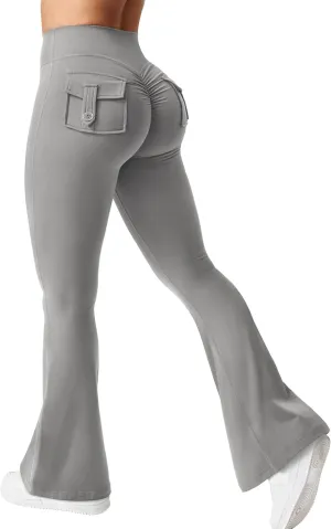 YEOREO CoreFlex Flare Leggings with Pockets for Women Scrunch Workout Leggings Butt Lifting Gym Yoga Pants