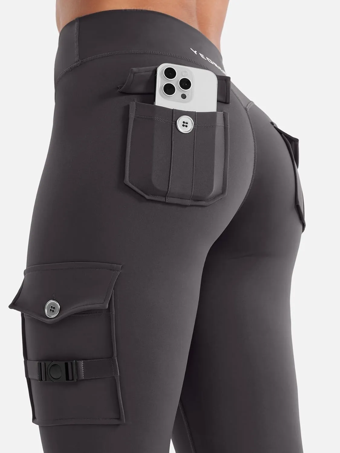 YEOREO CoreFlex Workout Cargo Leggings with Pockets for Women Hidden Scrunch Butt Lifting Leggings Gym Yoga Pants