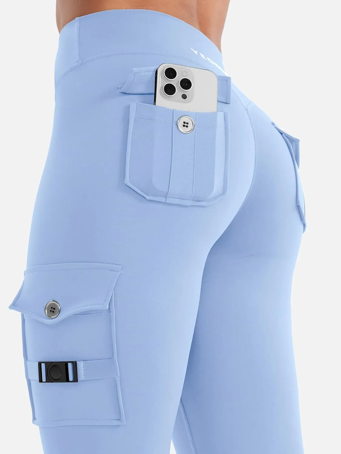 YEOREO CoreFlex Workout Cargo Leggings with Pockets for Women Hidden Scrunch Butt Lifting Leggings Gym Yoga Pants